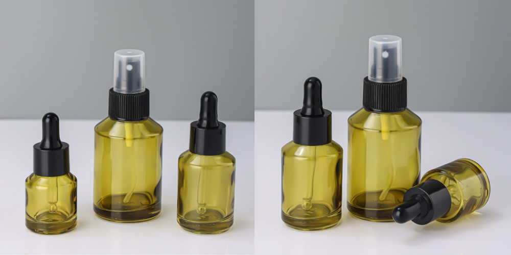 Travel Size Refillable Cosmetics Glass Dropper Bottle 15ml Slanted Shoulder Essential Oil Bottle Frosted Amber Glass Serum Bottle with Dropper for Skin Care Packaging