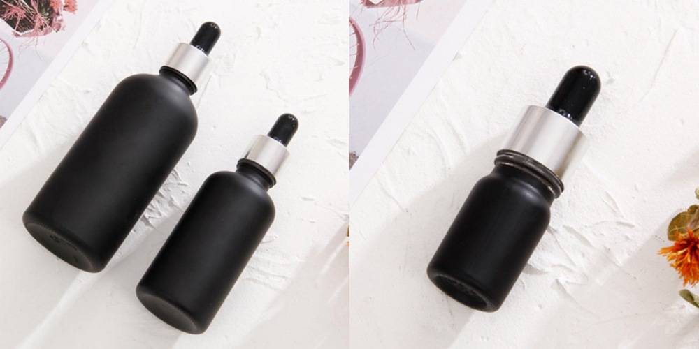 Matte Black Glass Cosmetic Dropper Bottle